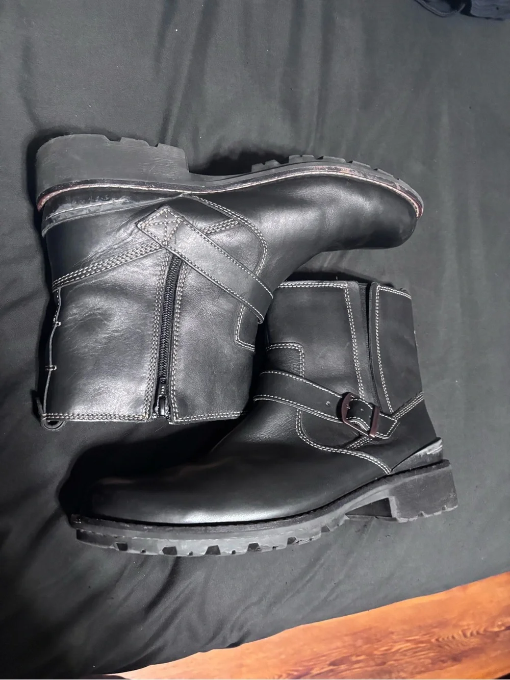 Clarks Black Leather Buckle Engineer Boots